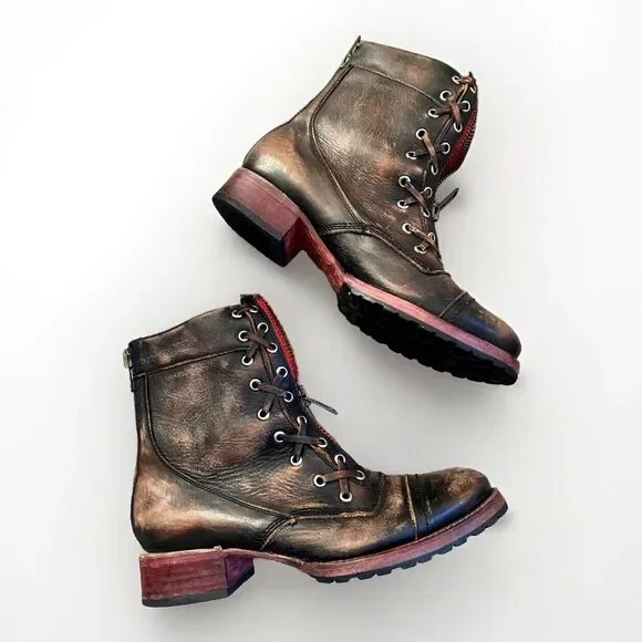 FreeBird Steven Liverpool Zip Distressed Leather‎ Boots W 10 Brown Red Combat - Picture 5 of 10